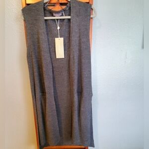 Metric NY Gray sleeveless long open front cardigan sweater vest Sz M | NWT